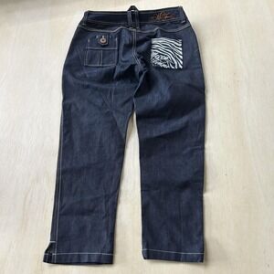 Y2K Mecca Straight Jeans Women's 9/10 Dark Wash Blue Zebra Pocket Stretch Denim